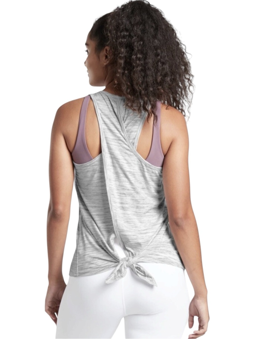 Athleta Essence Spacedye Tie Back Tank Small Gray Racerback Yoga Workout Top